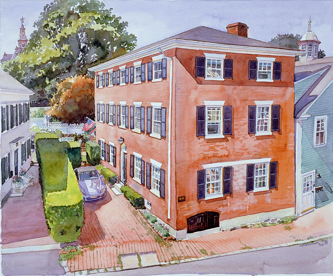 5 Hooper St Brick - en plein air watercolor painting of building and architecture by Frank Costantino
