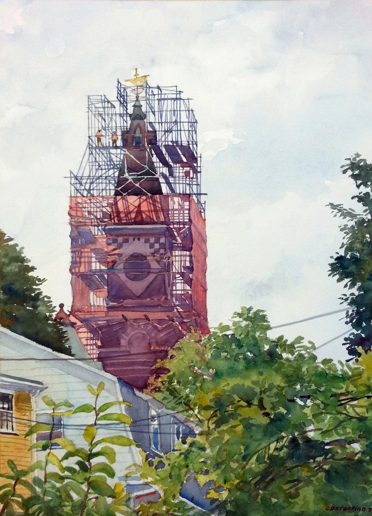 Abbot Hall Enwrapped – en plein air watercolor landscape building painting by Frank Costantino Abbot Hall Enwrapped - en plein air watercolor landscape building painting by Frank Costantino