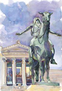 Appeal of the Arts- MFA - watercolor painting of sculpture by Frank Costantino