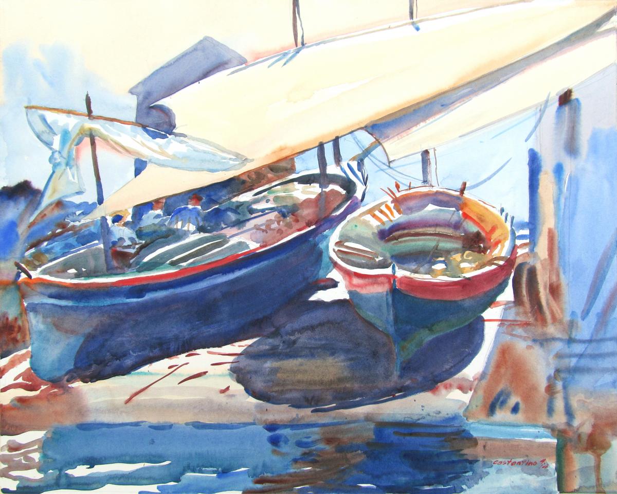 Boat Duet Drawn Up- After Sargent – watercolor maritime painting of boats by Frank Costantino Boat Duet Drawn Up- After Sargent - watercolor maritime painting of boats by Frank Costantino