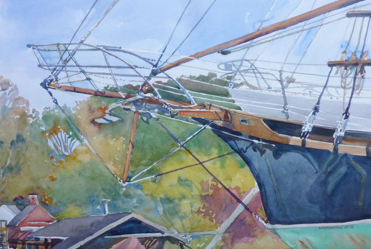 Bowsprit Singing - en plein air watercolor painting boat maritime ship by FrankCostantino