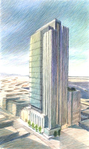 Color Pencil Study_Washington Mutual Tower, Seattle, WA - colored pencil architectural illustration rendering by Frank Costantino