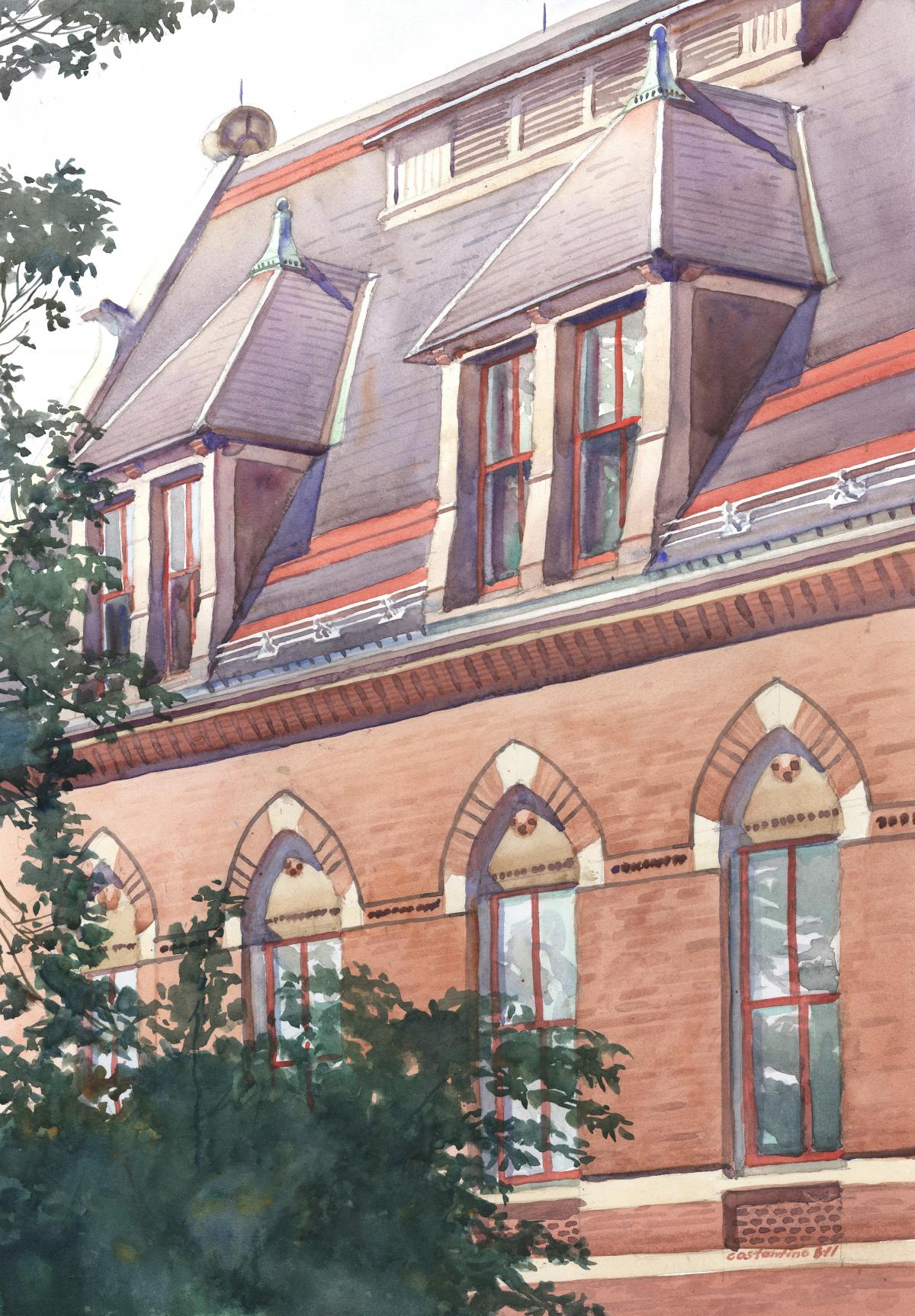 Double Dormers – watercolor architectural landscape painting by Frank Costantino Double Dormers - watercolor architectural landscape painting by Frank Costantino