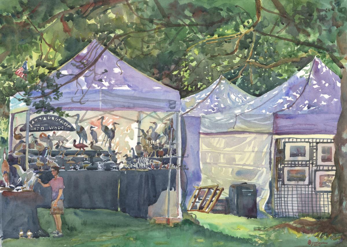 Festival Tent Light - en plein air watercolor landscape painting by Frank Costantino