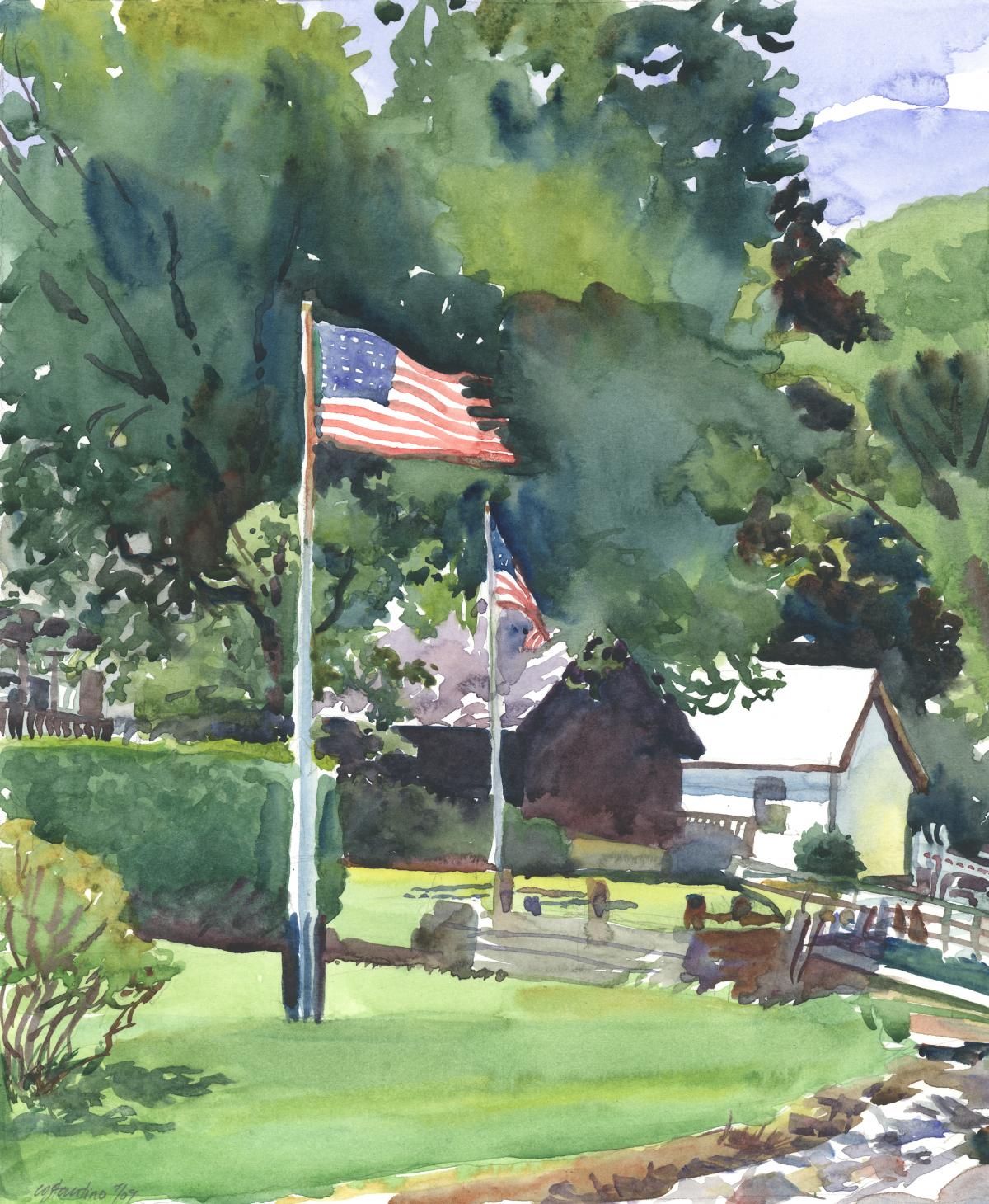 Flags Along Donovan Beach – en plein air watercolor seascape painting by Frank Costantino Flags Along Donovan Beach - en plein air watercolor seascape painting by Frank Costantino