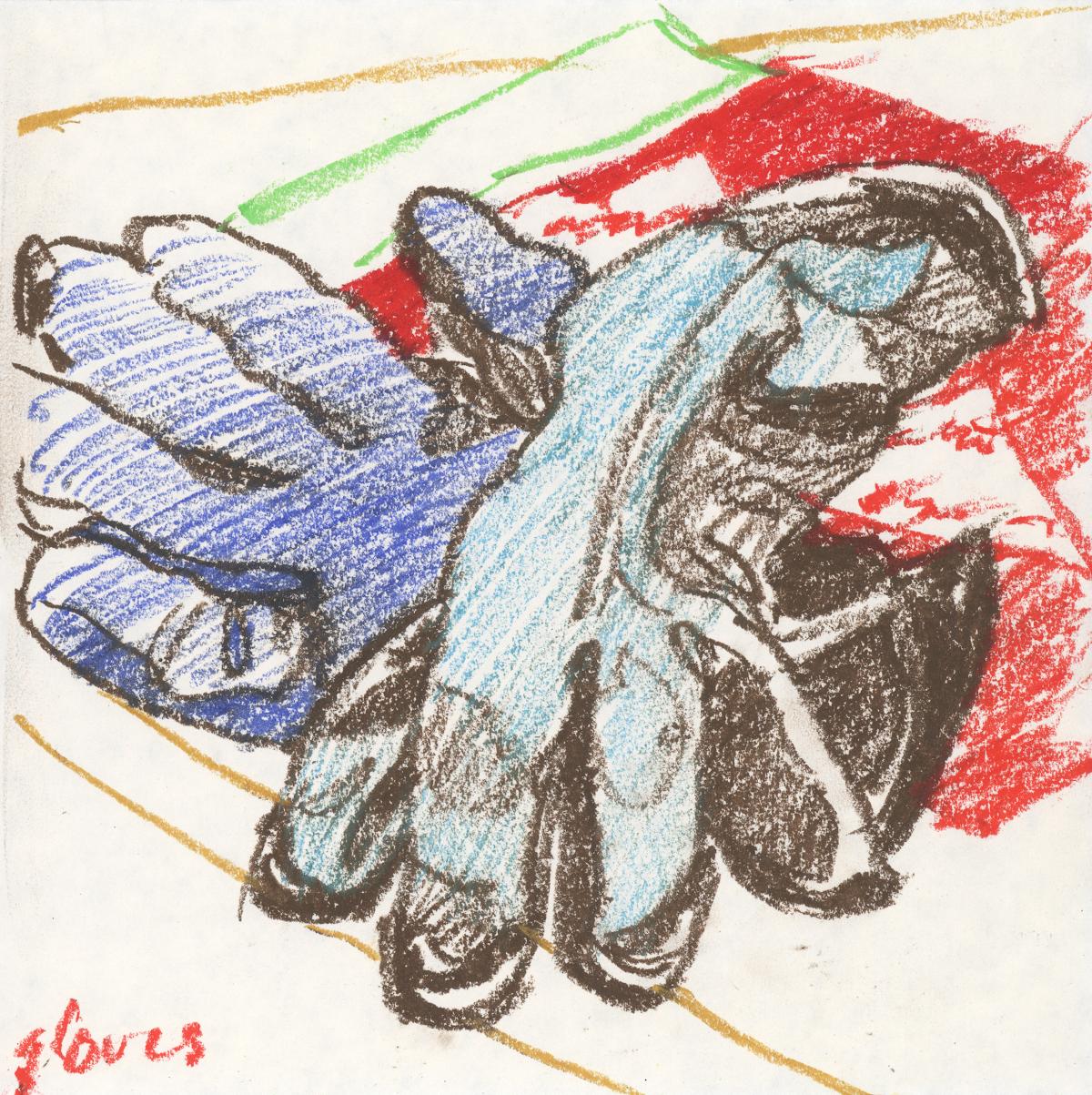 Gloves Worn I - oil pastel still life drawing by Frank Costantino