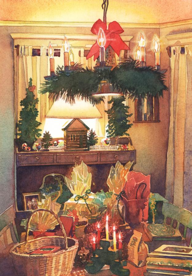 Golden Bundles of Good Cheer - watercolor still life painting by Frank Costantino