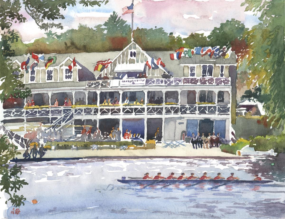 Head of the Charles Race Day - en plein air watercolor landscape painting by Frank Costantino