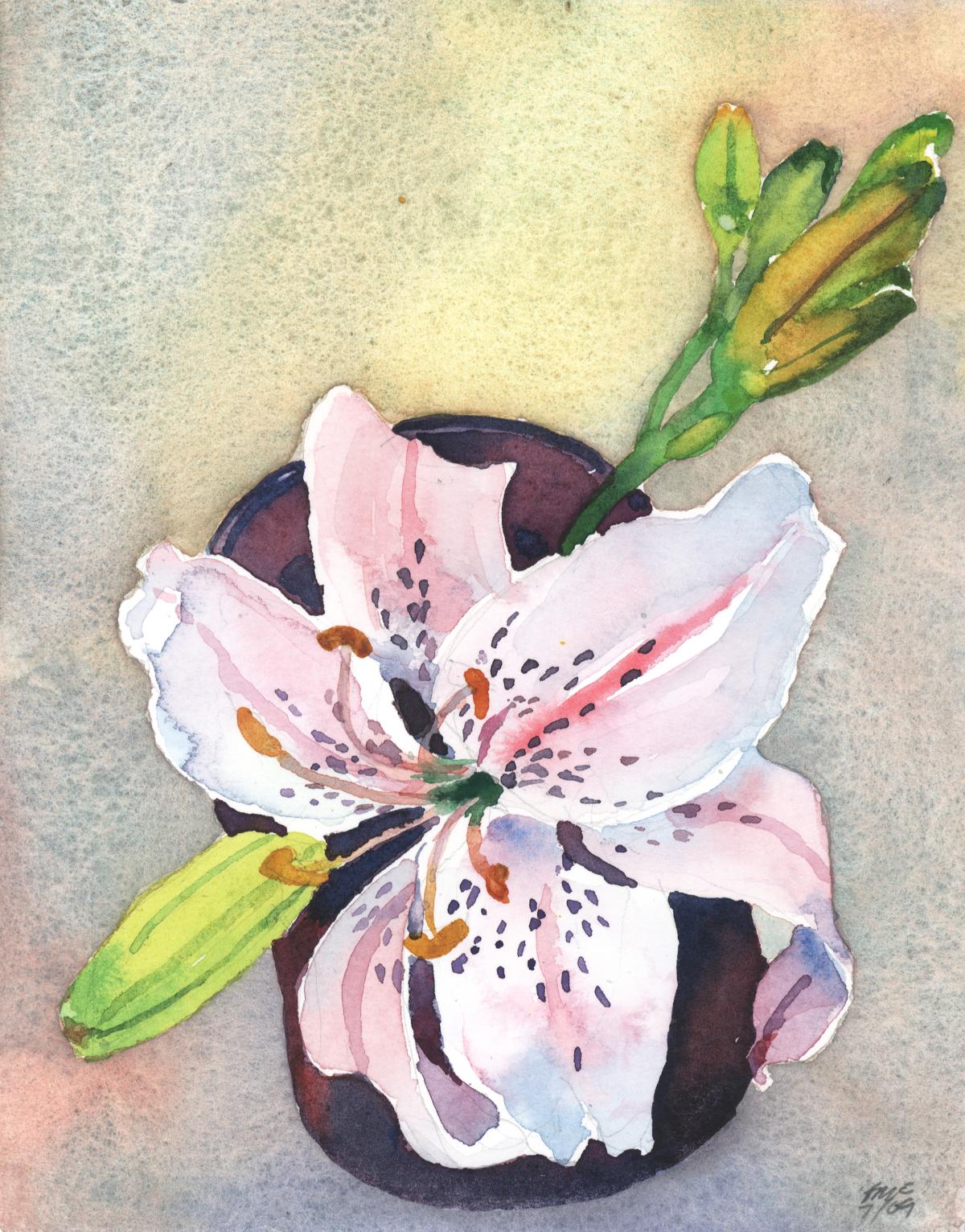 Hemerocallis in a Cup - watercolor floral painting by Frank Costantino
