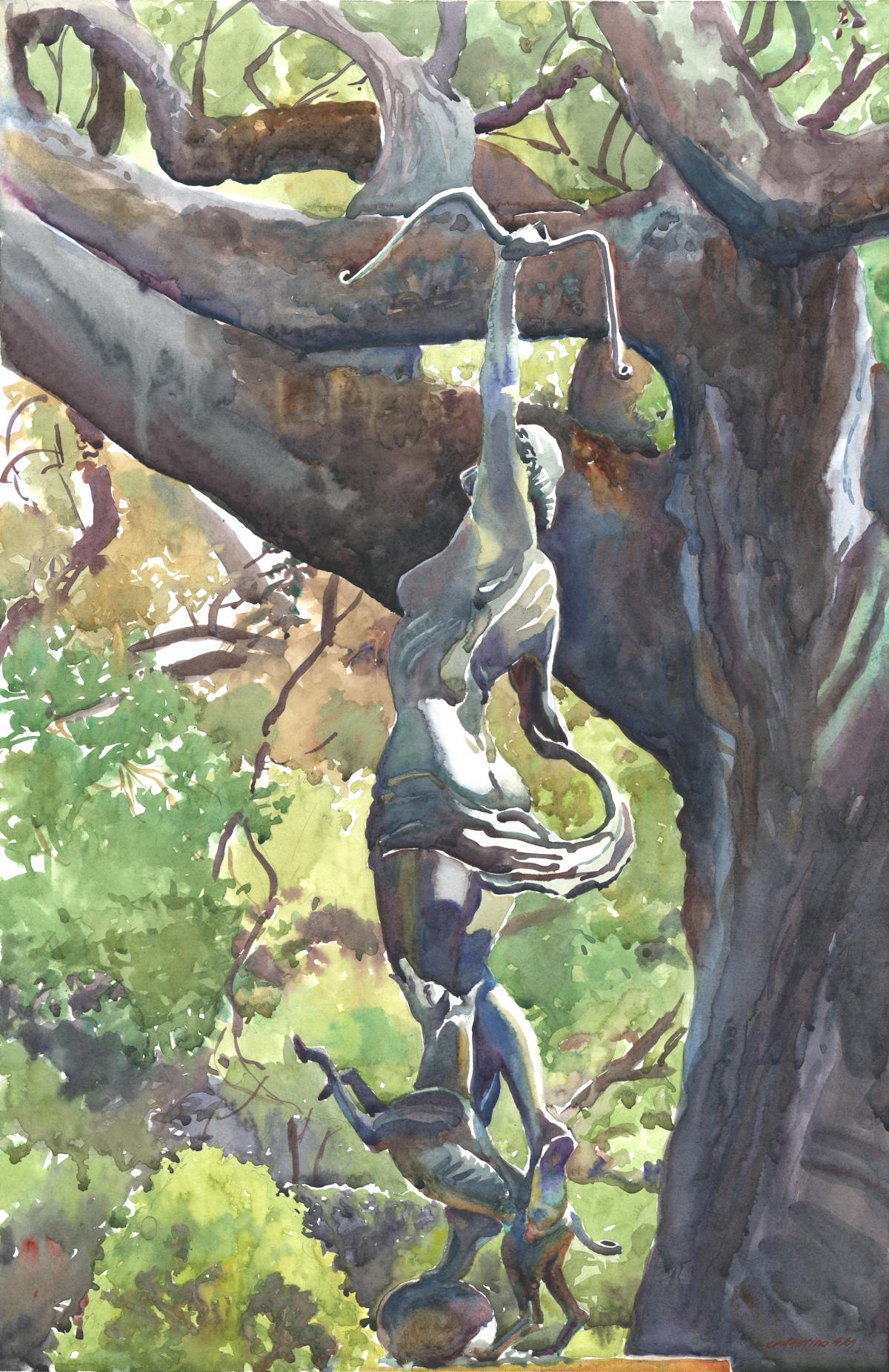 Hommage de Printemps a Diana – watercolor painting of sculpture by Frank Costantino Hommage de Printemps a Diana - watercolor painting of sculpture by Frank Costantino