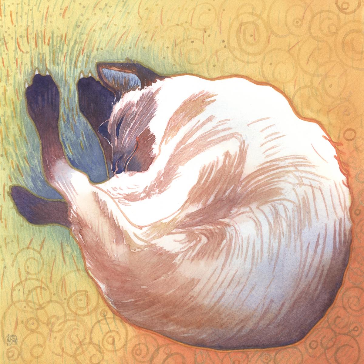 If a Cat Dreamt - watercolor painting of a cat by Frank Costantino