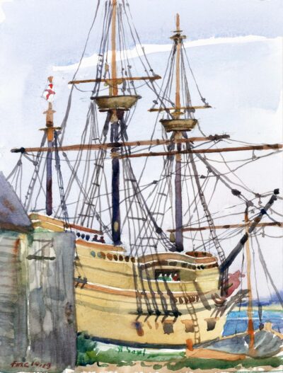 Mayflower Berthed - en plein air watercolor seascape painting of ship by FrankCostantino Mayflower Berthed - en plein air watercolor seascape painting of ship by FrankCostantino
