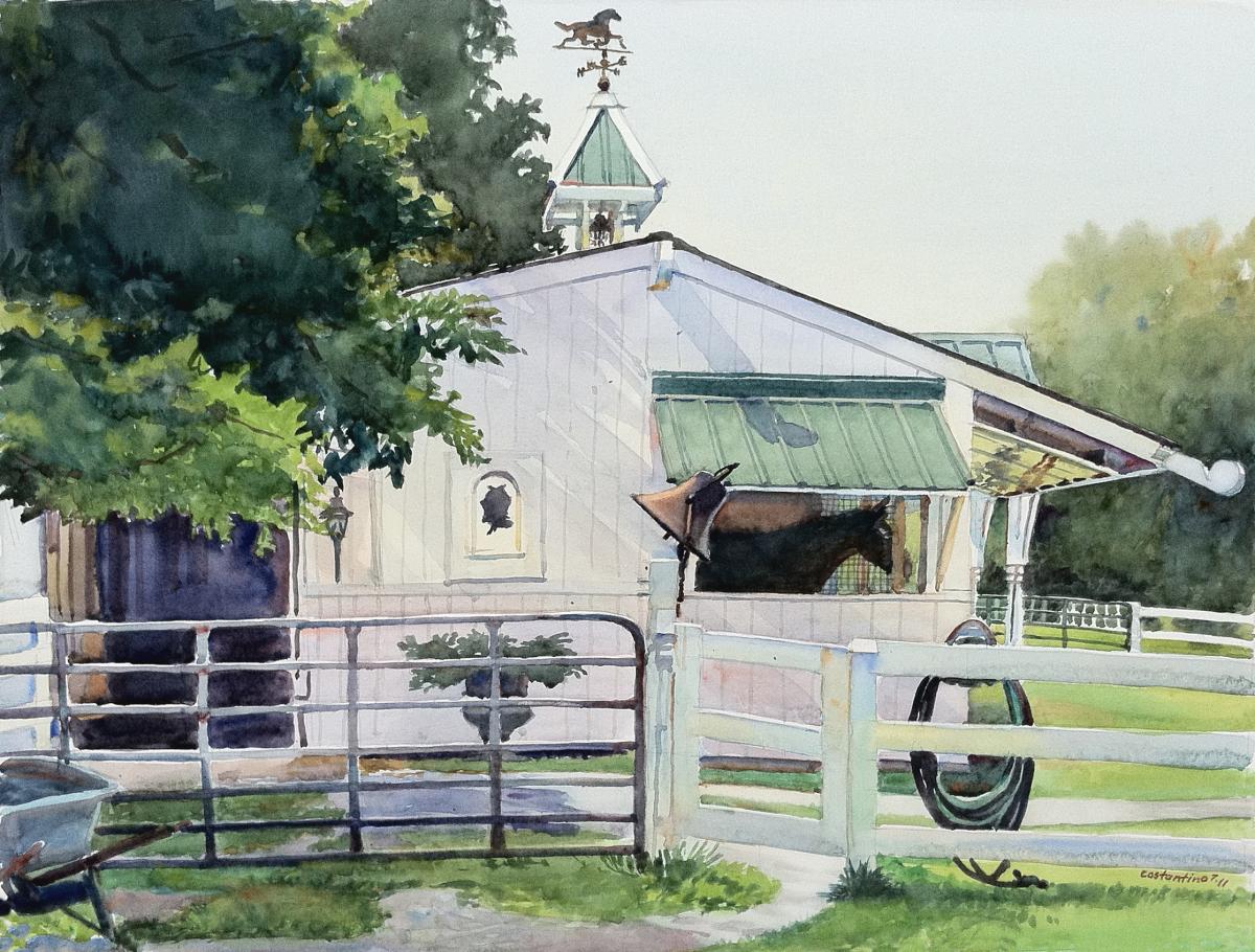 Miss Ruth's Stable - en plein air watercolor landscape painting by Frank Costantino