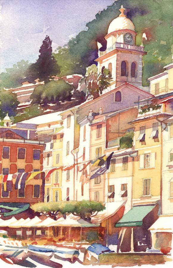 Piazza Del Campanile - watercolor landscape painting of italian scene by Frank Costantino