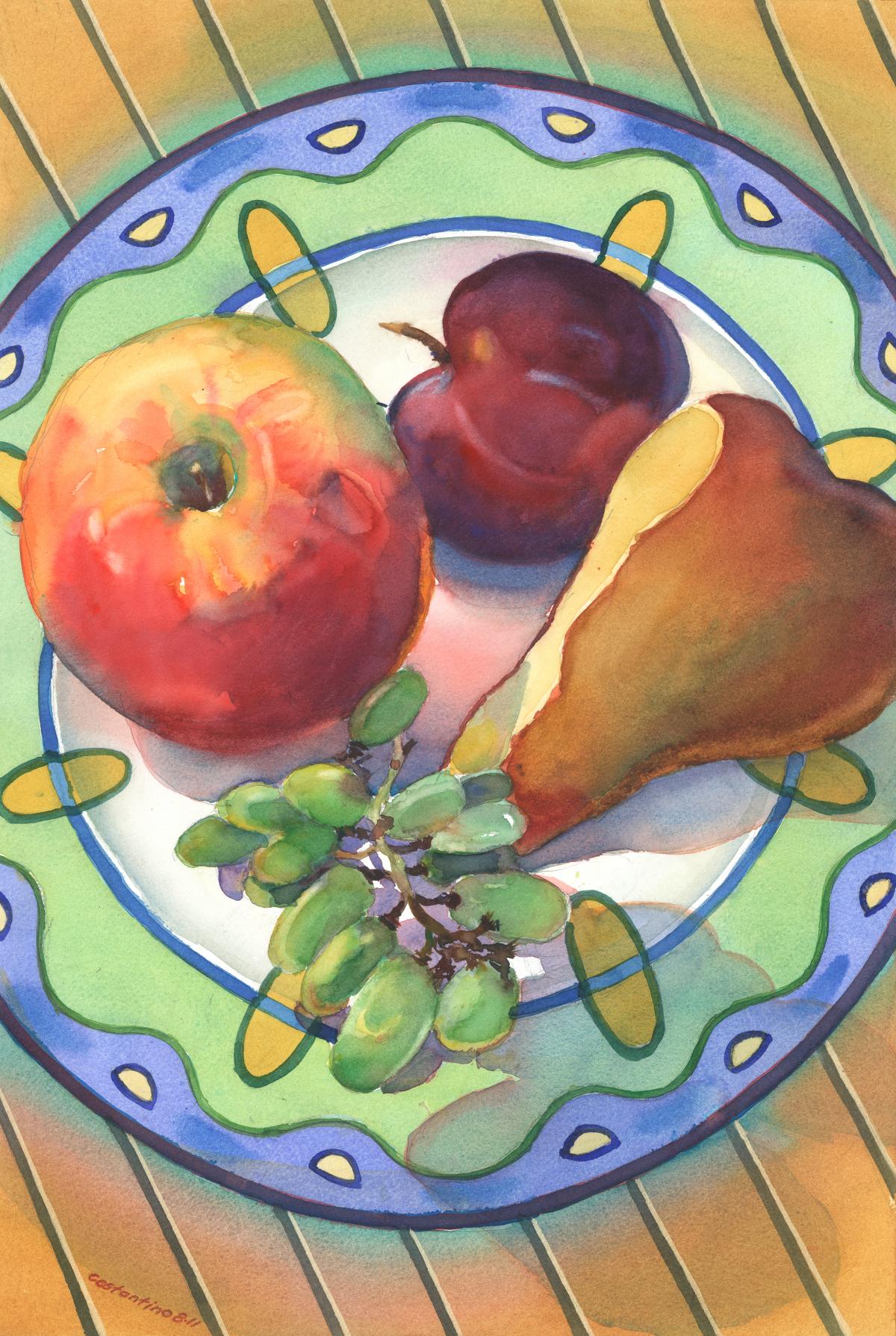 Plated Fruit Study - watercolor still life painting by Frank Costantino
