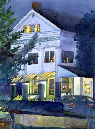 Porch Light Study- Powers Market - en plein air watercolor landscape building painting by Frank Costantino Porch Light Study- Powers Market - en plein air watercolor landscape building painting by Frank Costantino