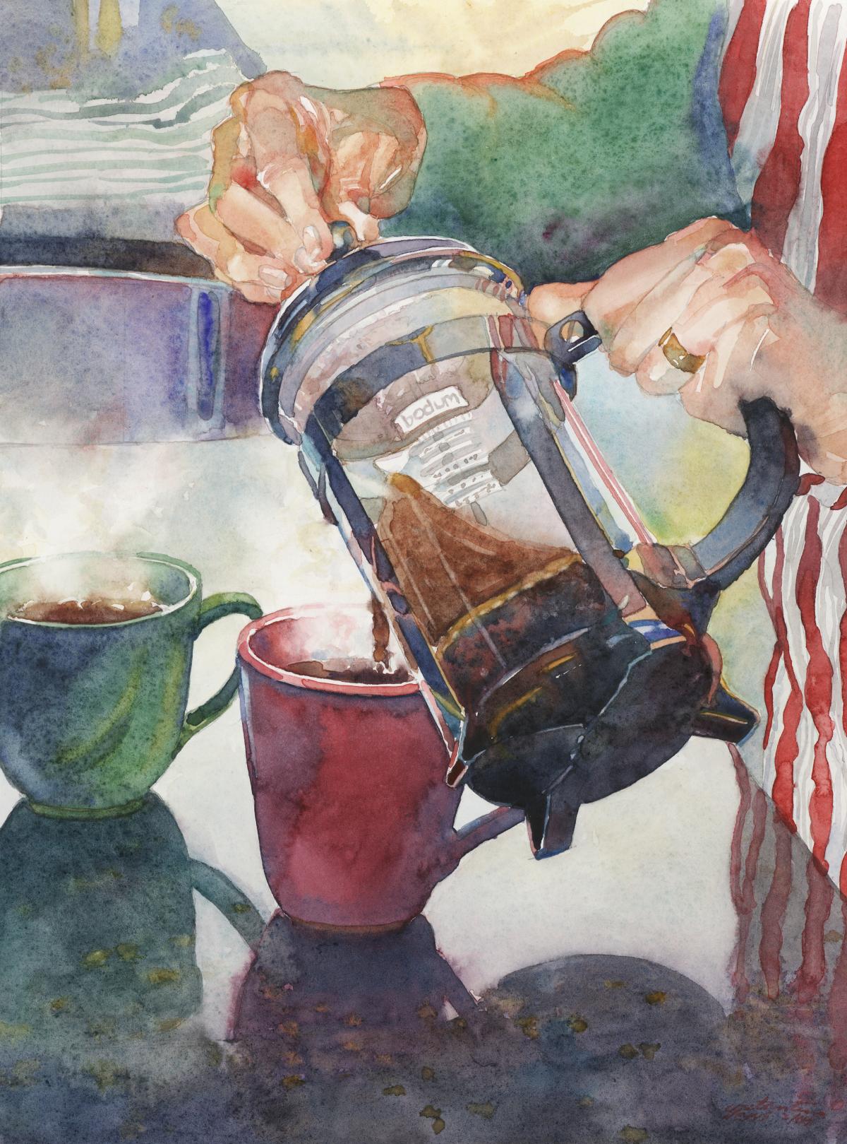 Pre- Caffeinated - watercolor still life painting by Frank Costantino