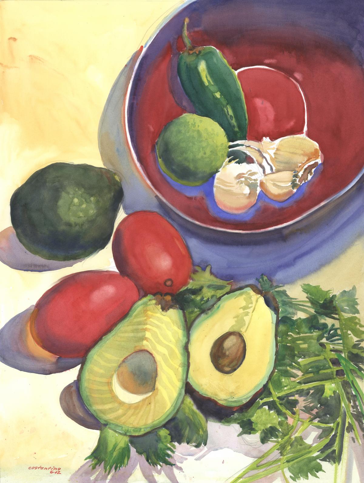 Pre- Guacamole - watercolor still life painting by Frank Costantino