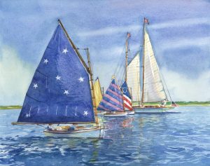 Rainbow Fleet Nantucket - en plein air watercolor seascape maritime painting