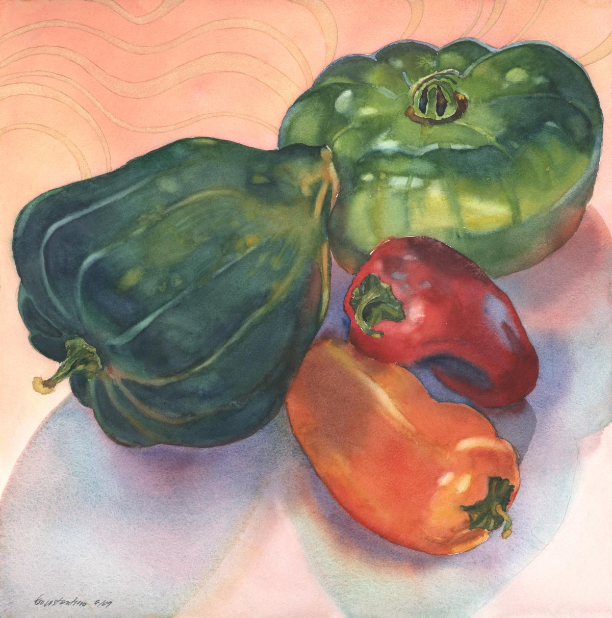 Ratatouille Quartet - watercolor still life painting by Frank Costantino