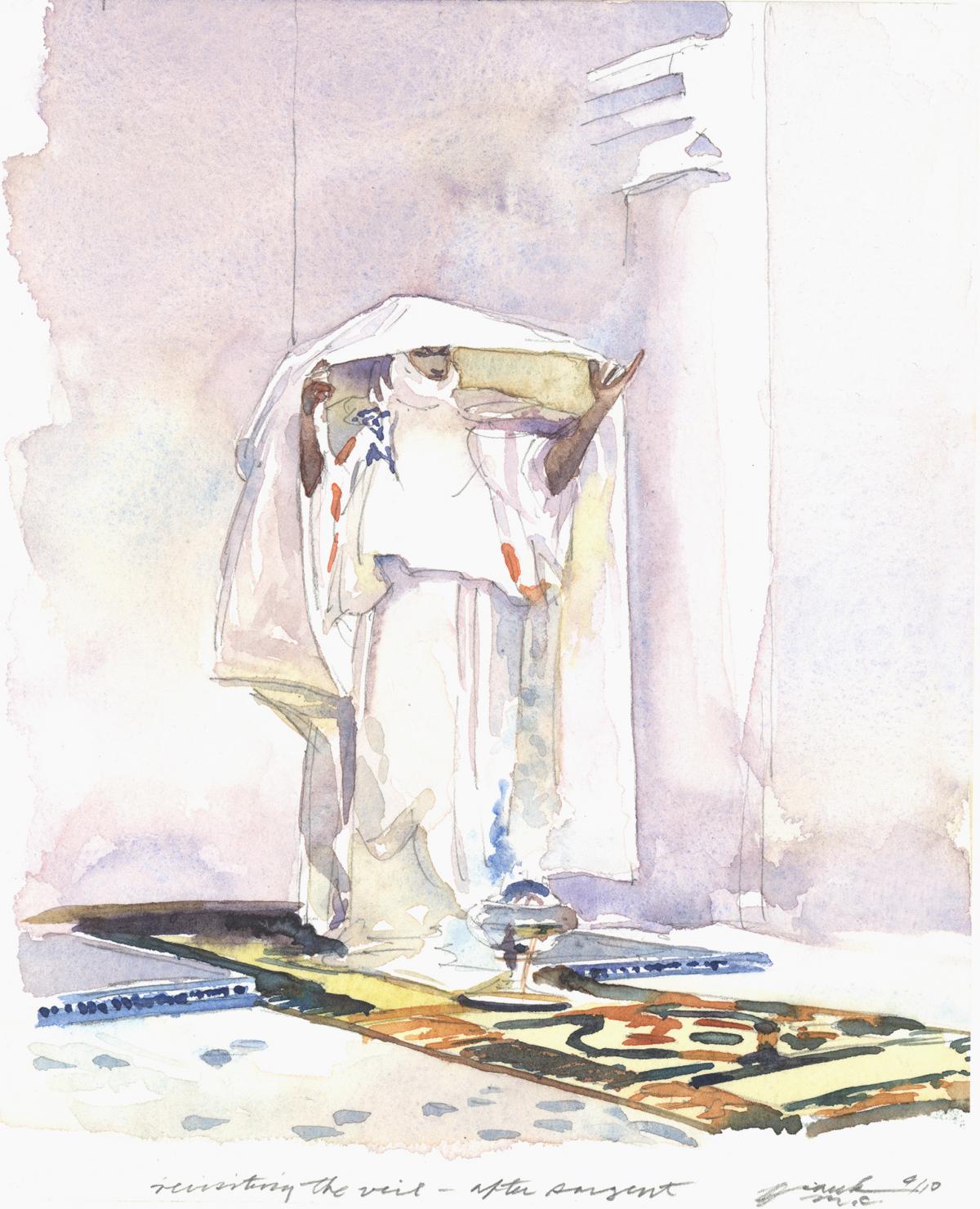 Revisiting the Veil- After Sargent - watercolor figure painting by Frank Costantino
