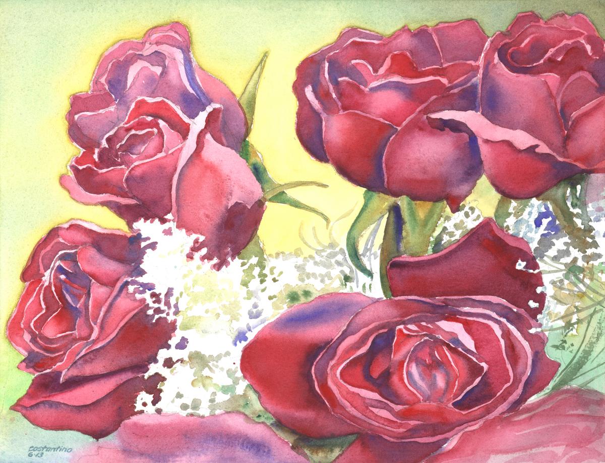 Rose Sextet - watercolor floral painting by Frank Costantino