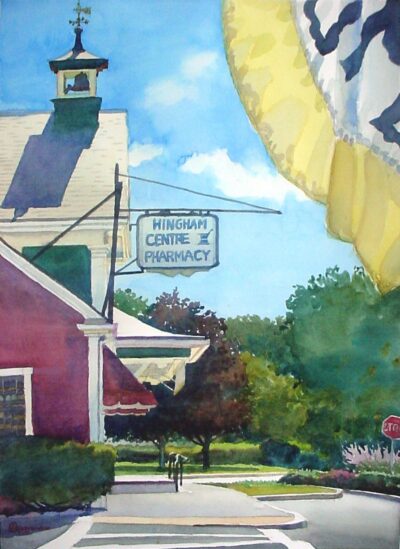 Saturday's Shadow- Centre Pharmacy - en plein air watercolor landscape building painting by Frank Costantino Saturday's Shadow- Centre Pharmacy - en plein air watercolor landscape building painting by Frank Costantino