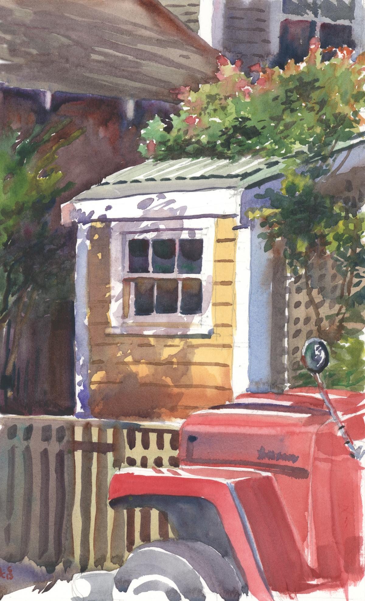 Sconset ’57 Willys – en plein air watercolor landscape painting by Frank Costantino Sconset '57 Willys - en plein air watercolor landscape painting by Frank Costantino