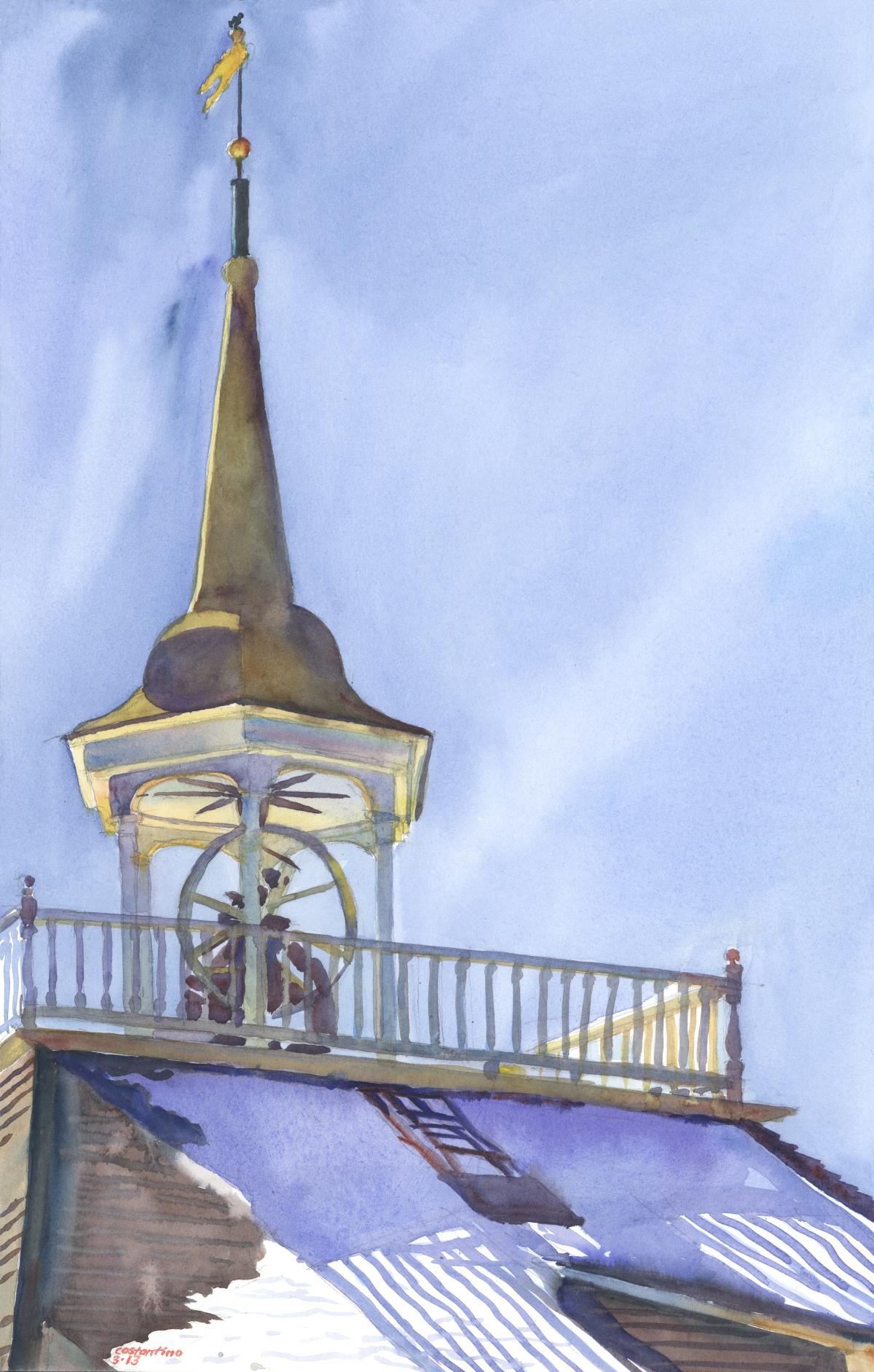 Snow Steeple- Early Spring – en plein air watercolor landscape painting of church building by Frank Costantino Snow Steeple- Early Spring - en plein air watercolor landscape painting of church building by Frank Costantino