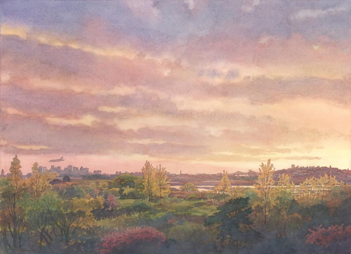 Sunset Symphony in Sea Marsh - en plein air watercolor seascape painting by Frank Costantino