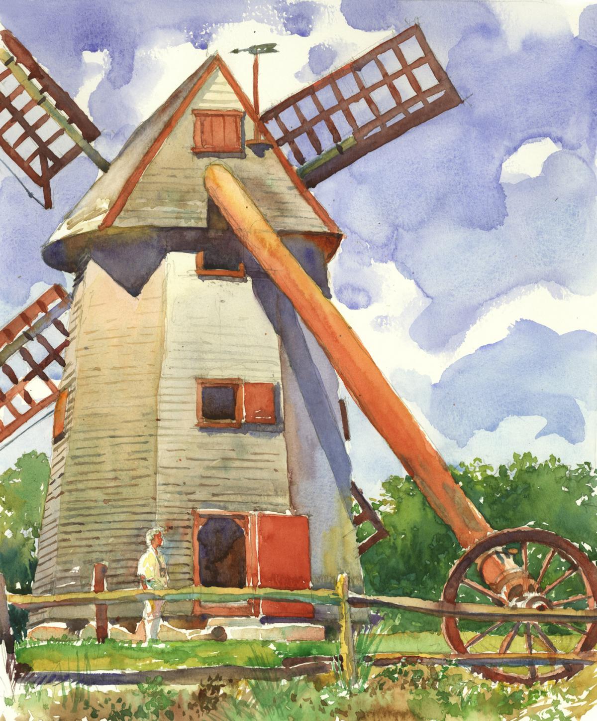 Symbol of Another Time - en plein air watercolor landscape building painting by Frank Costantino