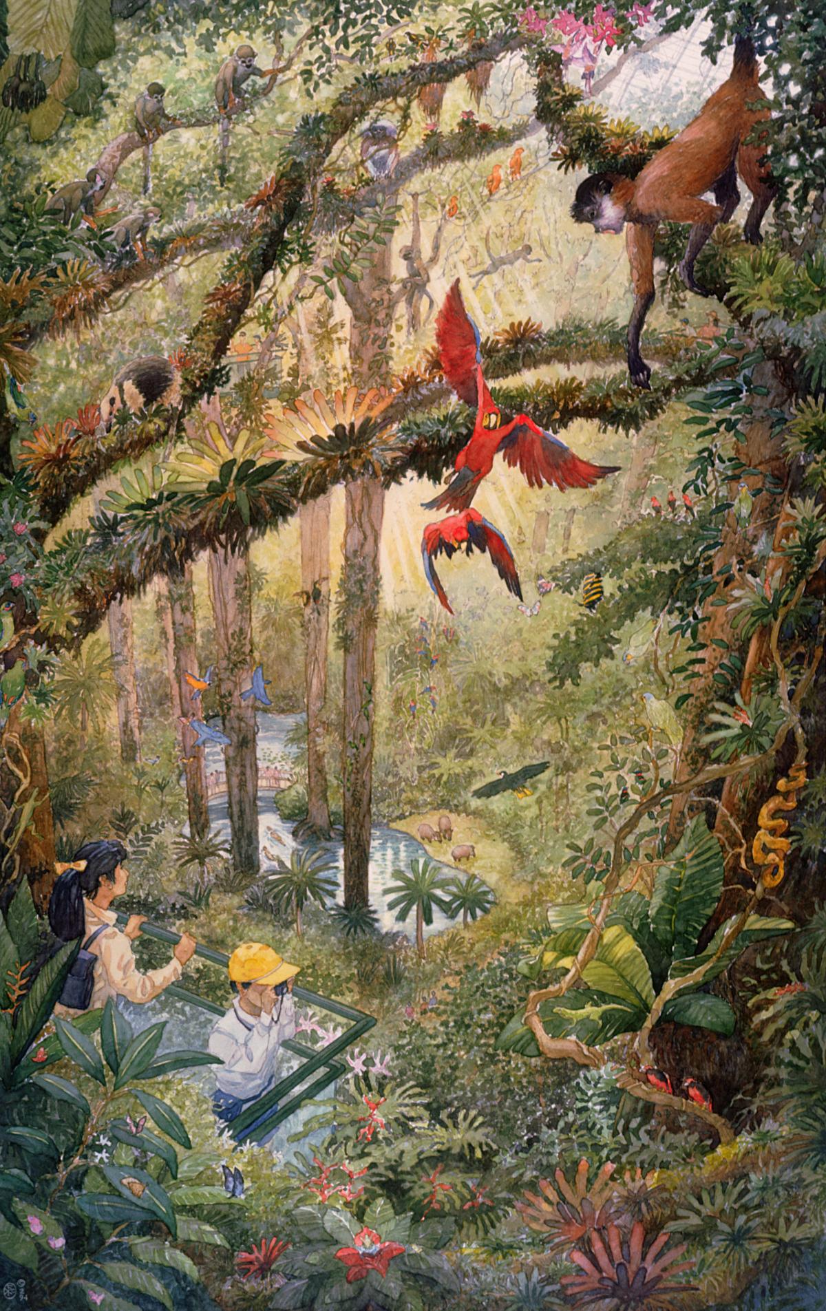 Tsuruhama Rainforest Pavillion - watercolor landscape illustration painting by Frank Costantino