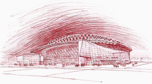 Tulsa Arena, Oklahoma - colored pencil architectural illustration rendering by Frank Costantino
