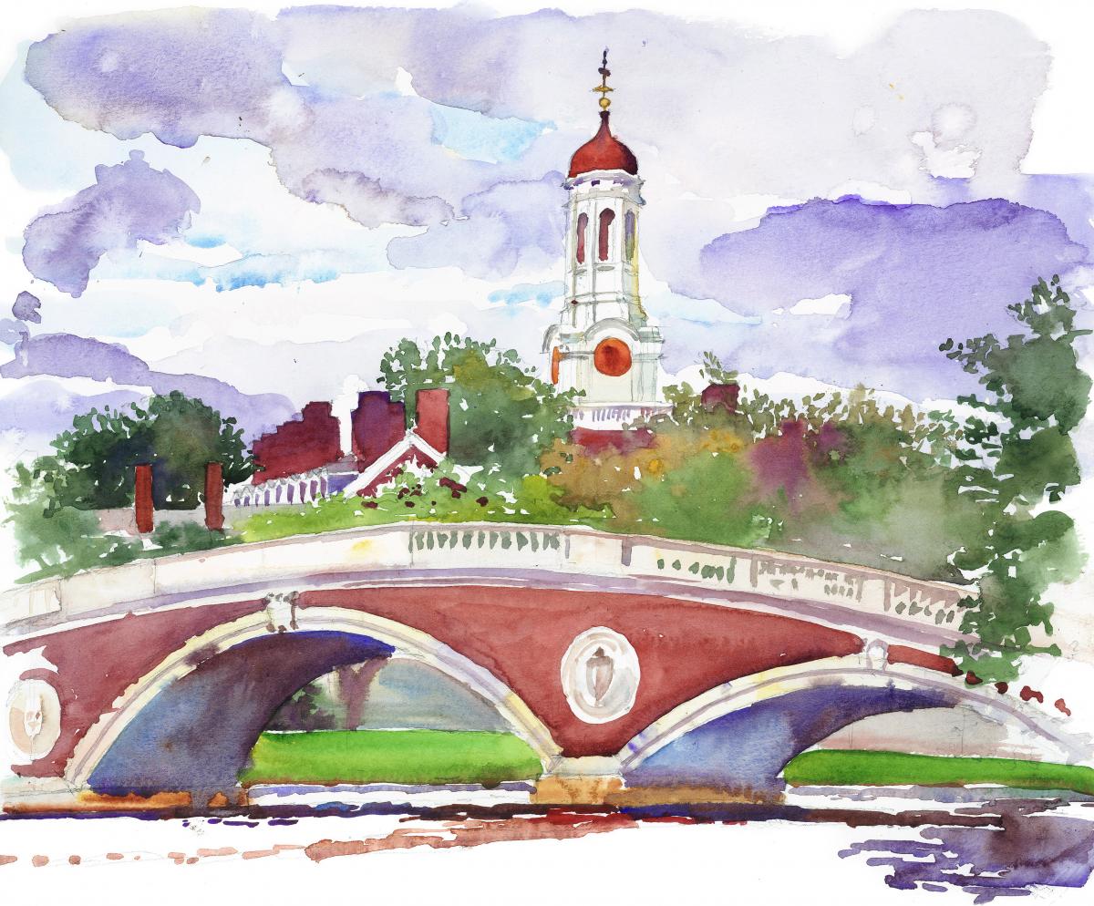 Wind Over the Charles - en plein air watercolor landscape painting by Frank Costantino