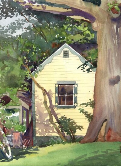 Yellow Garden Shed - en plein air watercolor landscape building painting by Frank Costantino Yellow Garden Shed - en plein air watercolor landscape building painting by Frank Costantino